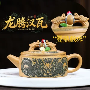 Handcrafted Dragon Carved Hanwa Shape Chinese Yixing Clay Teapot
