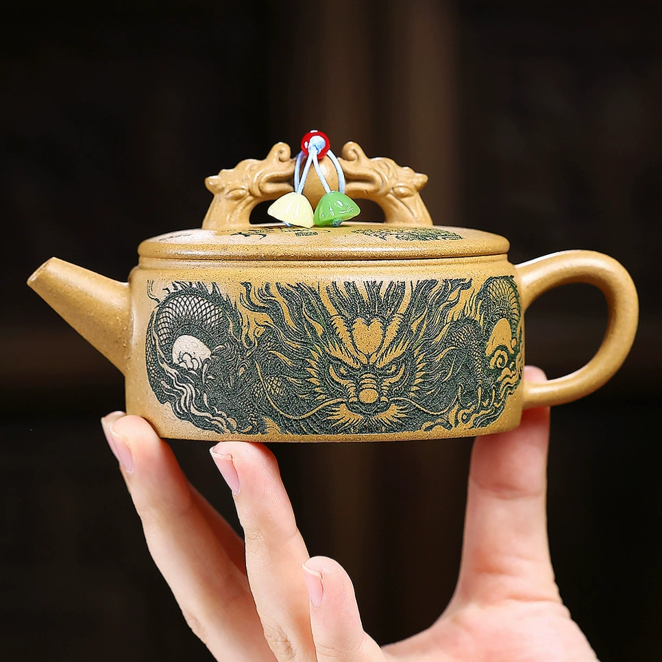 Handcrafted Dragon Carved Hanwa Shape Chinese Yixing Clay Teapot - Image 4