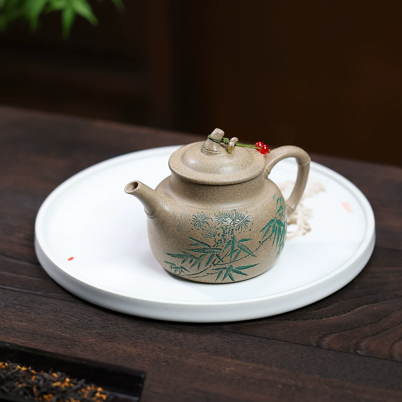 Handmade Bamboo Engraved Songfeng Zisha Teapot - Image 5