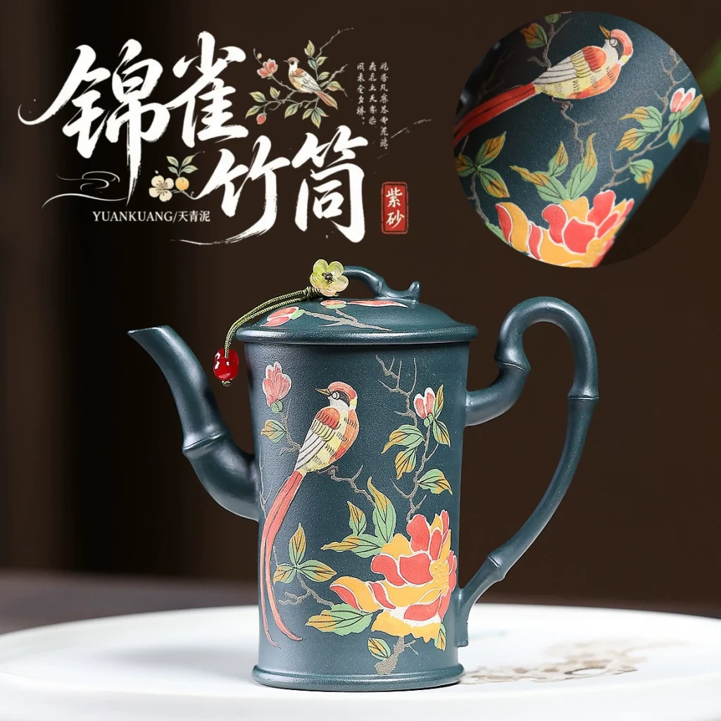 Handmade Jinque Bamboo‑Tube Clay Teapot of Tianqing Clay