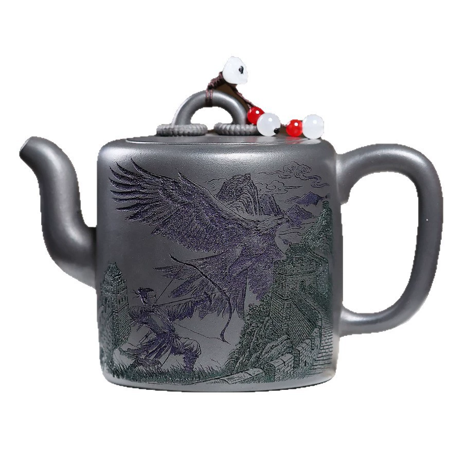 Handmade Yixing Teapot with Eagle and The Great Wall Engraving - Image 2