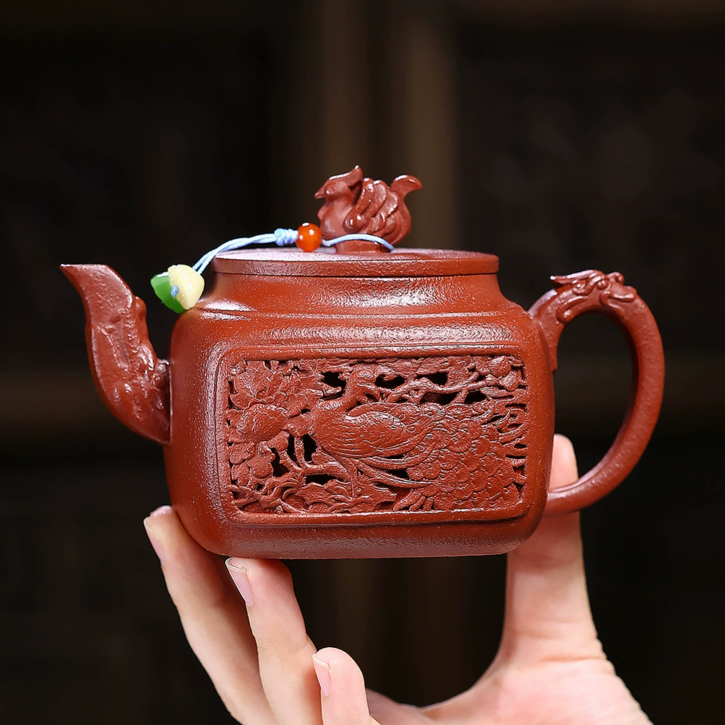Square Phoenix Pattern andcrafted Yixing Purple Clay Teapot - Image 5