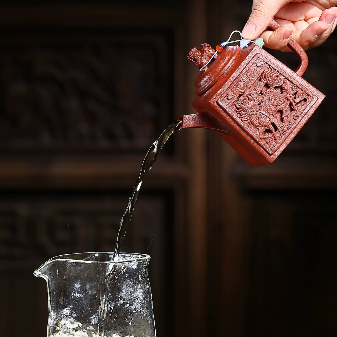 Handmade Square Qilin Pattern Chinese Yixing Clay Teapot - Image 3