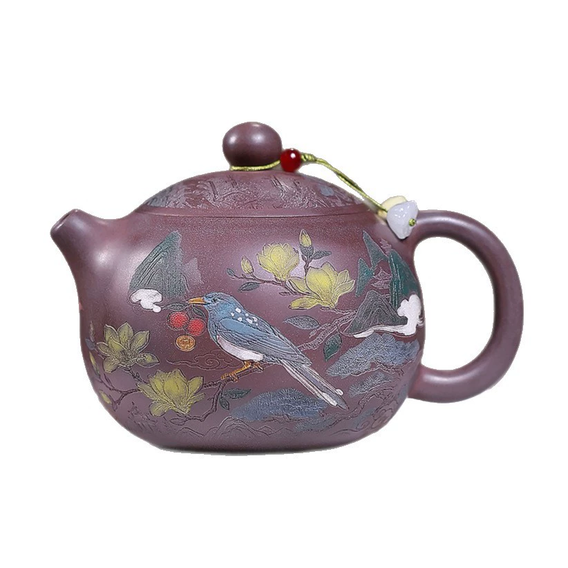 Xishi Clay Teapot Engraved with Joy Upon Plum Blossom Motif - Image 2