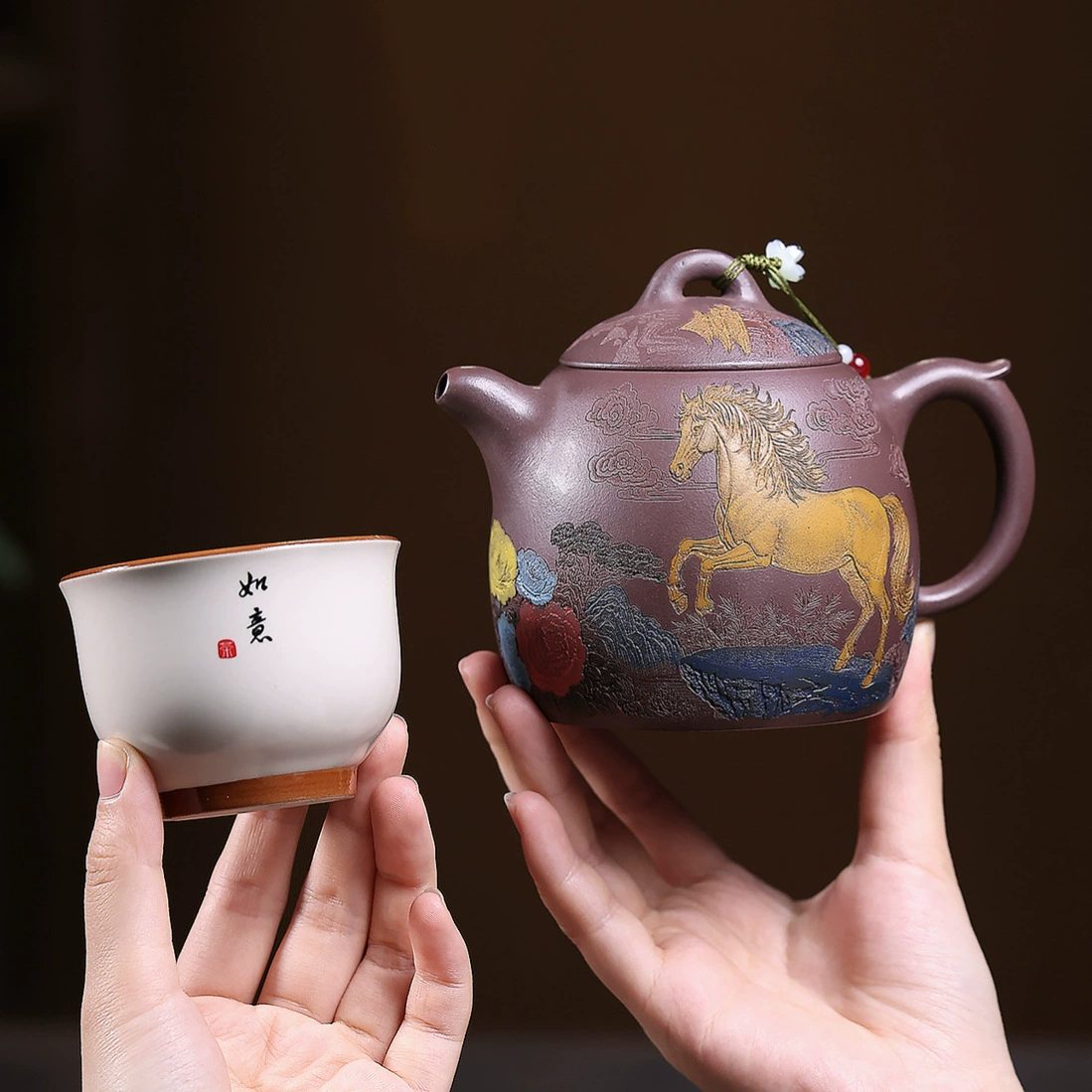 Steed Engraved Handcrafted Qinquan Chinese Tea Kettles - Image 3
