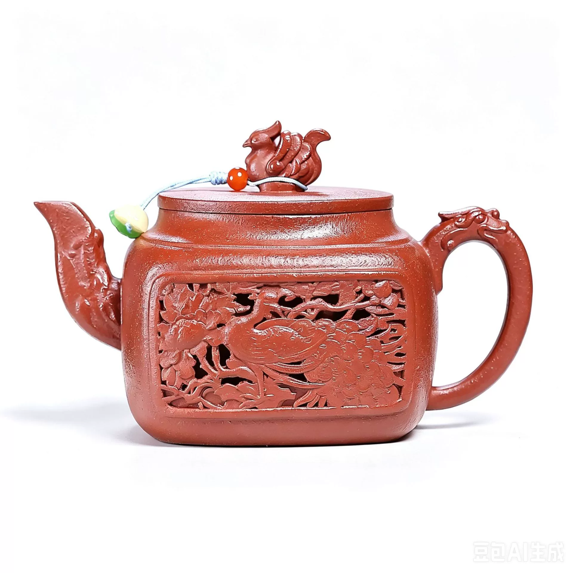 Square Phoenix Pattern andcrafted Yixing Purple Clay Teapot - Image 2