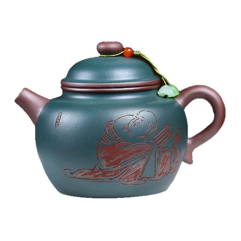 Two-tone Bamboo Hat Shaped Handcrafted Home Clay Teapot - Image 2
