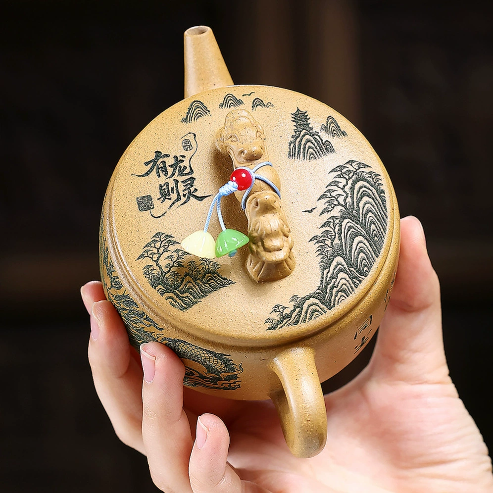 Handcrafted Dragon Carved Hanwa Shape Chinese Yixing Clay Teapot - Image 3
