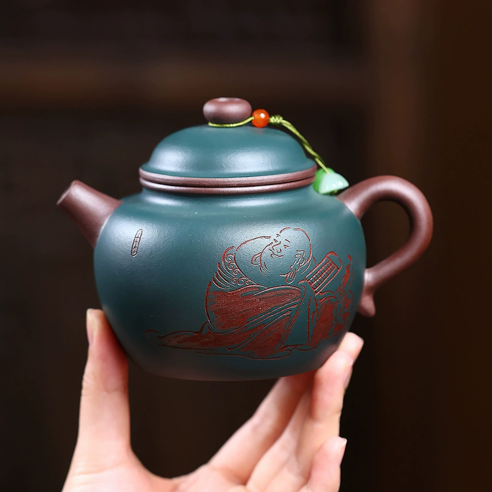 Two-tone Bamboo Hat Shaped Handcrafted Home Clay Teapot - Image 5