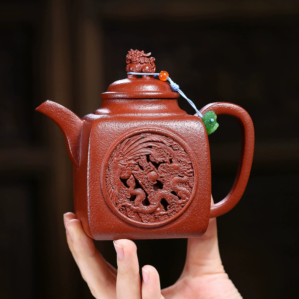 Semi Handmade Square Dragon Phoenix Chinese Tea Kettles - Image 5