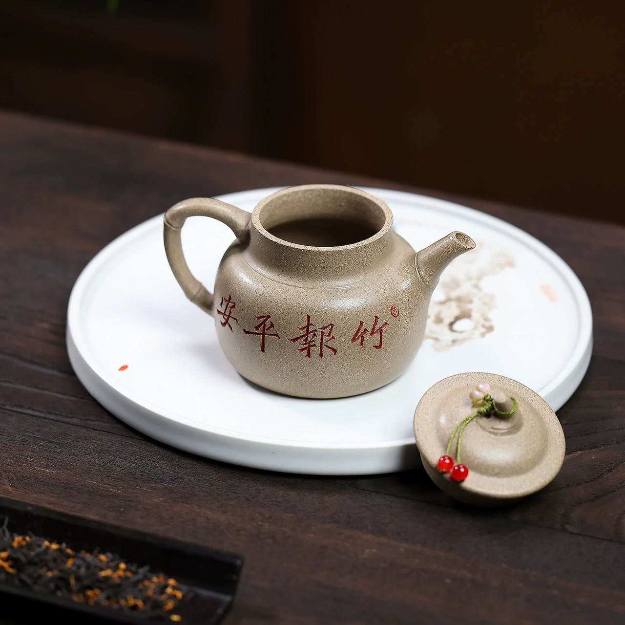 Handmade Bamboo Engraved Songfeng Zisha Teapot - Image 4