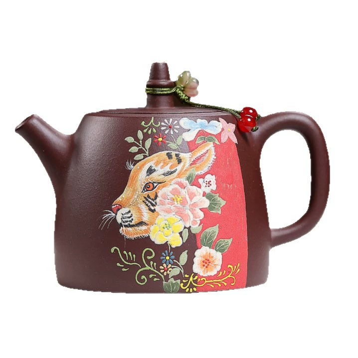 Semi-Handmade Cheetah Engraved Handuo Yixing Teapot Set (1 Pot 1 Cup) - Image 2