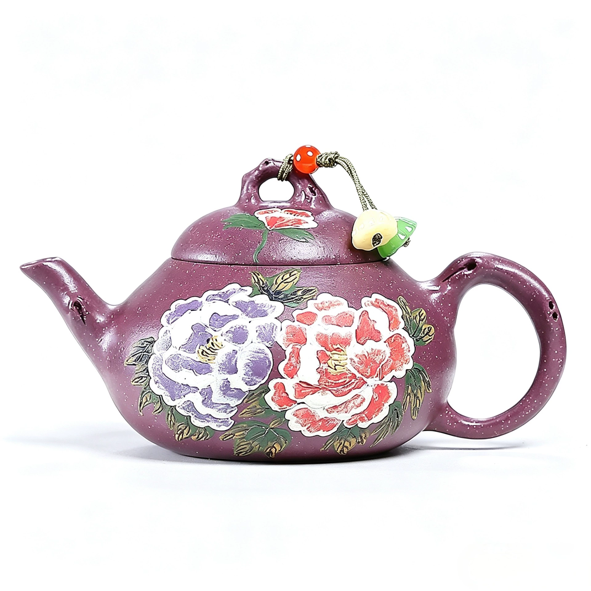 Handmade Peony Pattern Pear Shaped Zisha Gongfu Teapot - Image 2