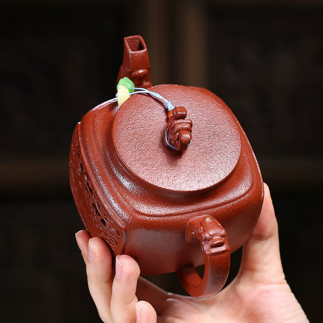 Square Phoenix Pattern andcrafted Yixing Purple Clay Teapot - Image 4