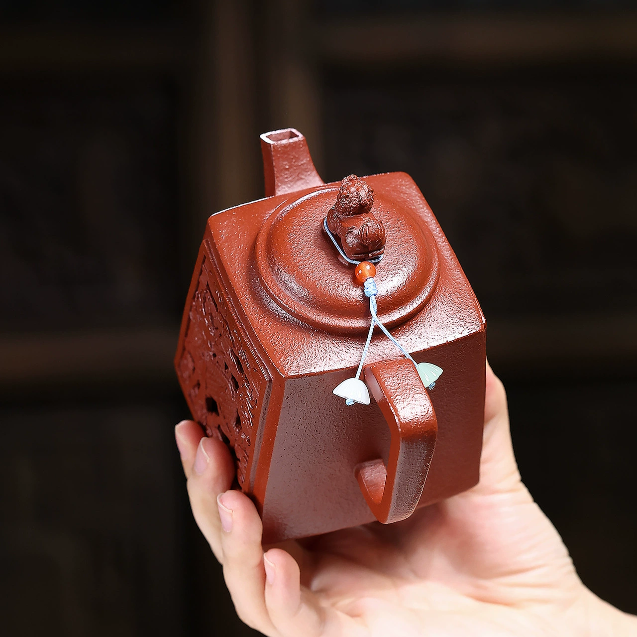 Handmade Square Qilin Pattern Chinese Yixing Clay Teapot - Image 4