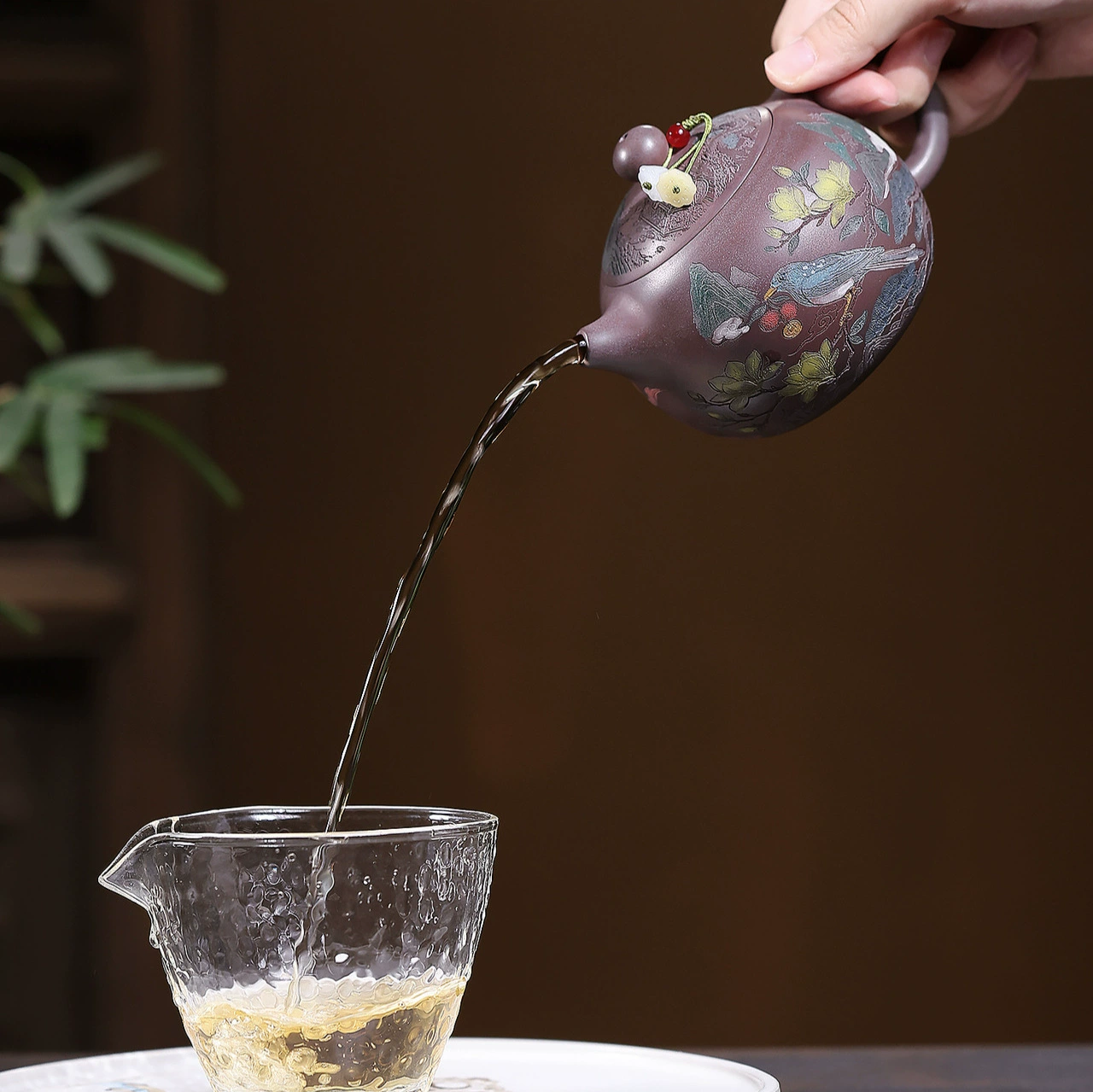 Xishi Clay Teapot Engraved with Joy Upon Plum Blossom Motif - Image 3