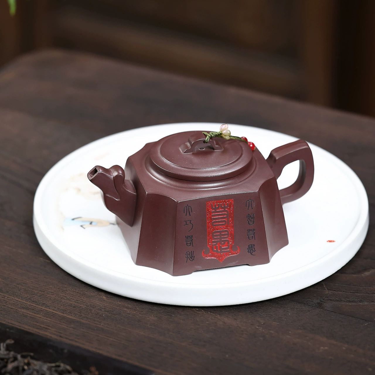 Semi-Handmade Faceted Square Zisha Teapot Set (1 Pot 1 Cup) - Image 5