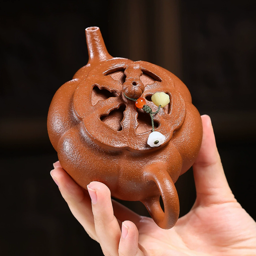Handmade Ribbed Hollow-out Duozhi Teapot Zisha - Image 4
