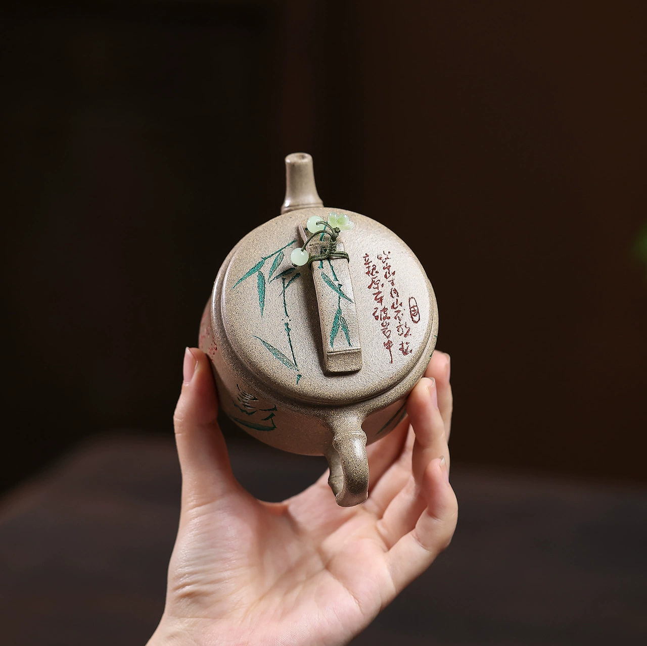 Handmade Bamboo Engraved Hanwa Zisha Teapot - Image 4