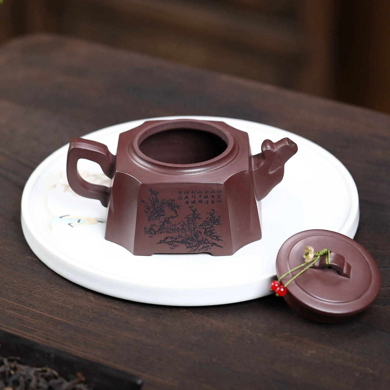 Semi-Handmade Faceted Square Zisha Teapot Set (1 Pot 1 Cup) - Image 4