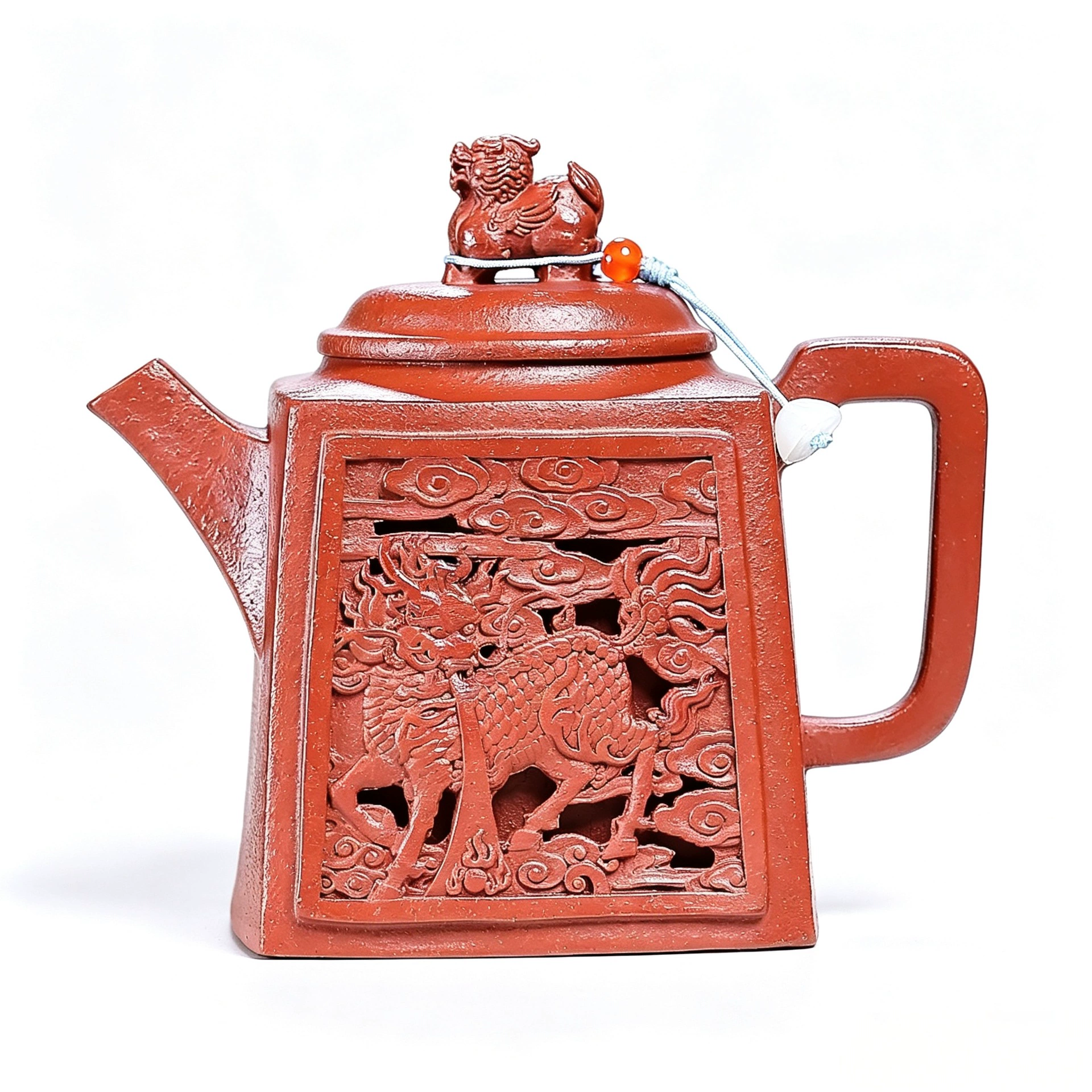 Handmade Square Qilin Pattern Chinese Yixing Clay Teapot - Image 2