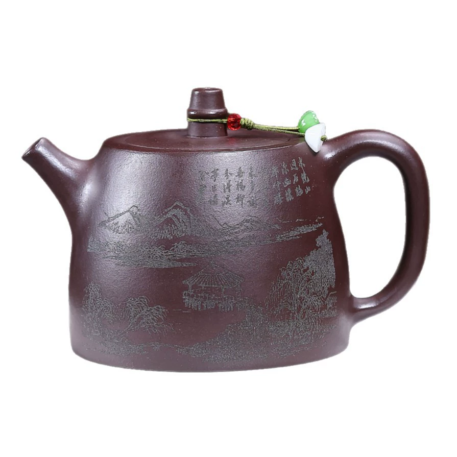 Carved Landscape Handuo Large Capacity Yixing Clay Teapot - Image 2