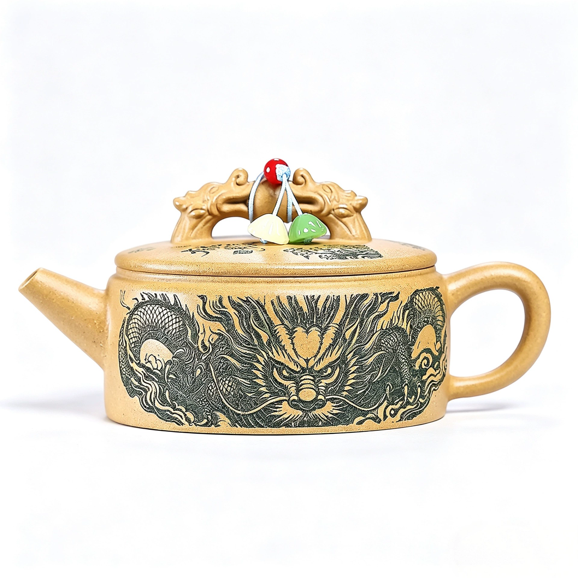 Handcrafted Dragon Carved Hanwa Shape Chinese Yixing Clay Teapot - Image 2