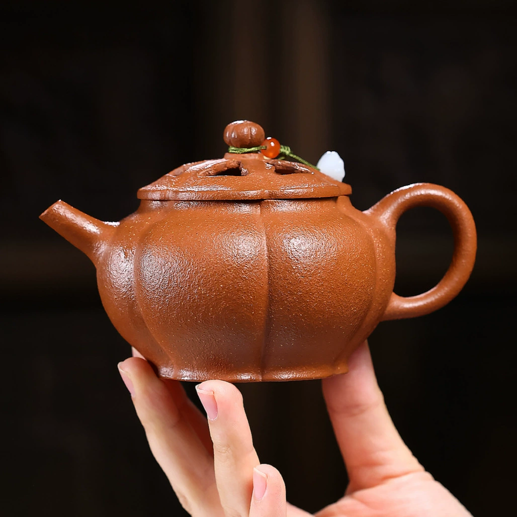 Handmade Ribbed Hollow-out Duozhi Teapot Zisha - Image 5