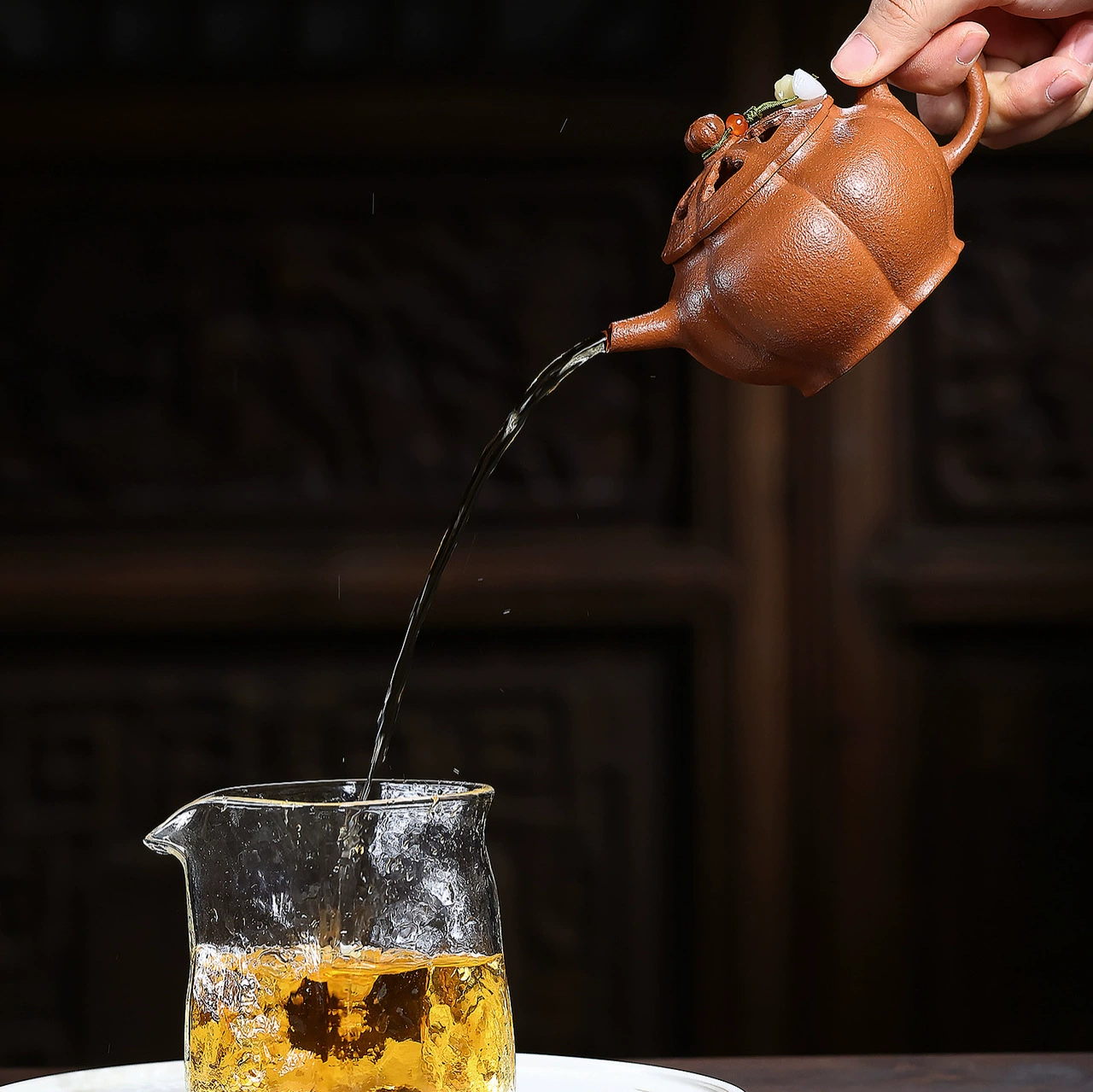 Handmade Ribbed Hollow-out Duozhi Teapot Zisha - Image 3