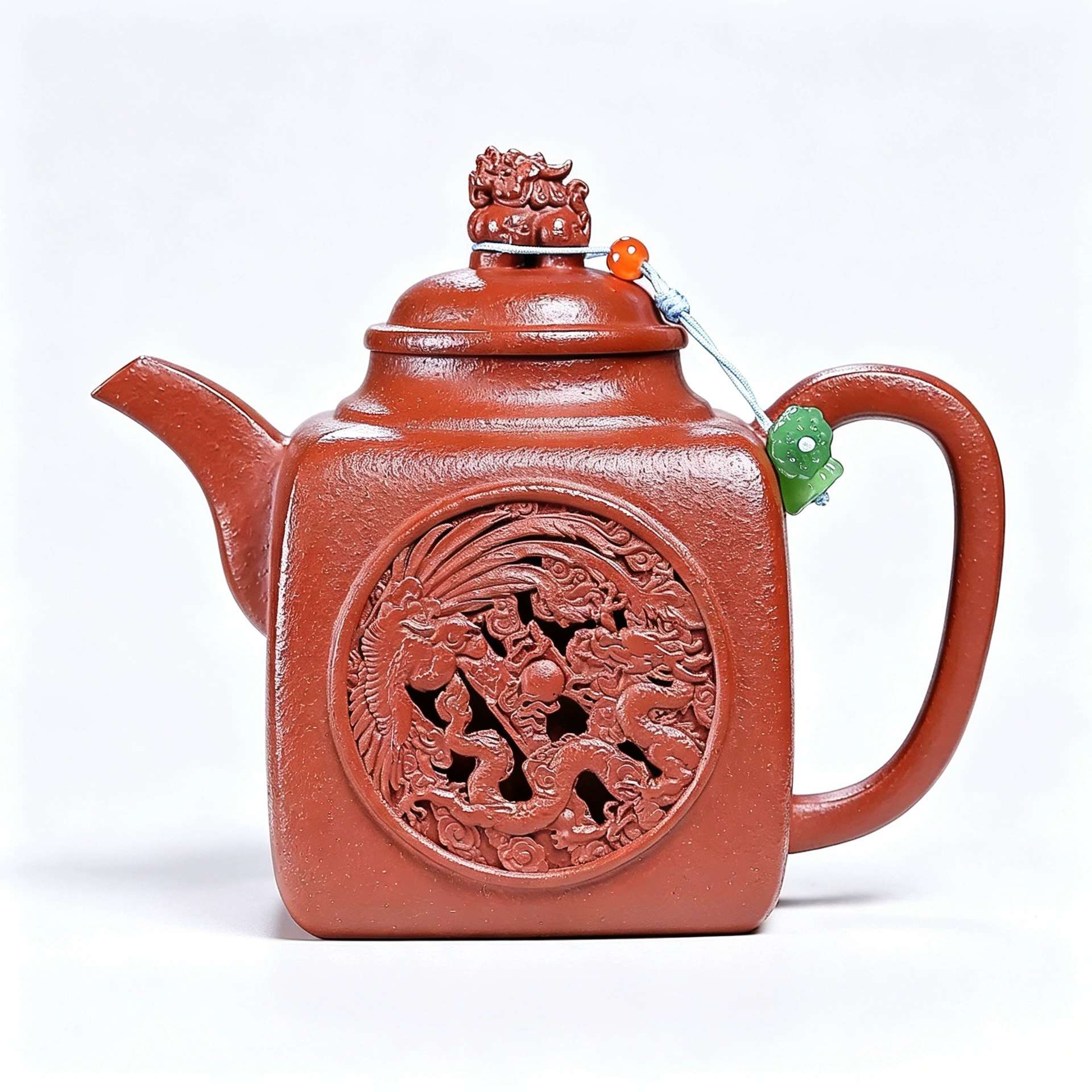 Semi Handmade Square Dragon Phoenix Chinese Tea Kettles - Image 2