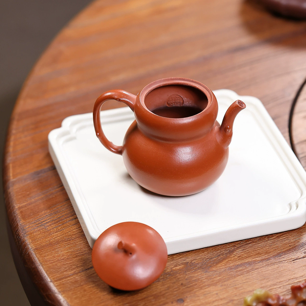 Clay teapot Semi Handmade Bamboo Leaf Gourd Style - Image 3