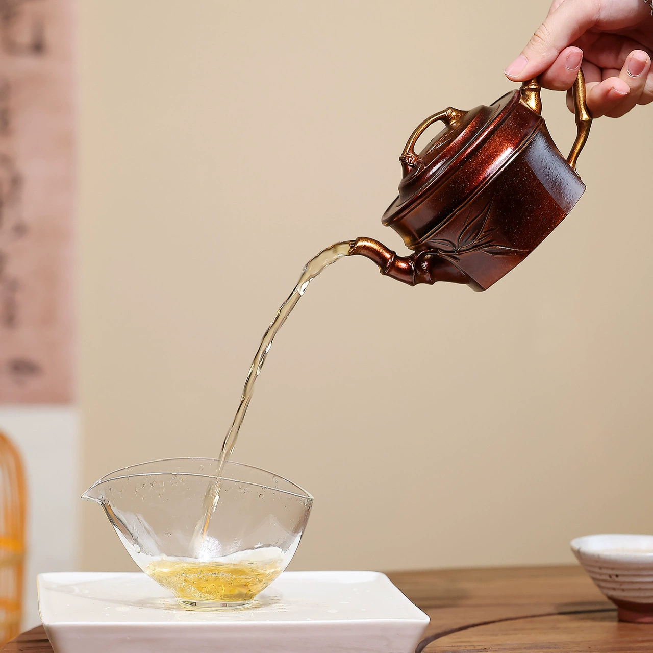 Handmade Shell‑Fired Bamboo Segment Yixing Clay Teapot - Image 2