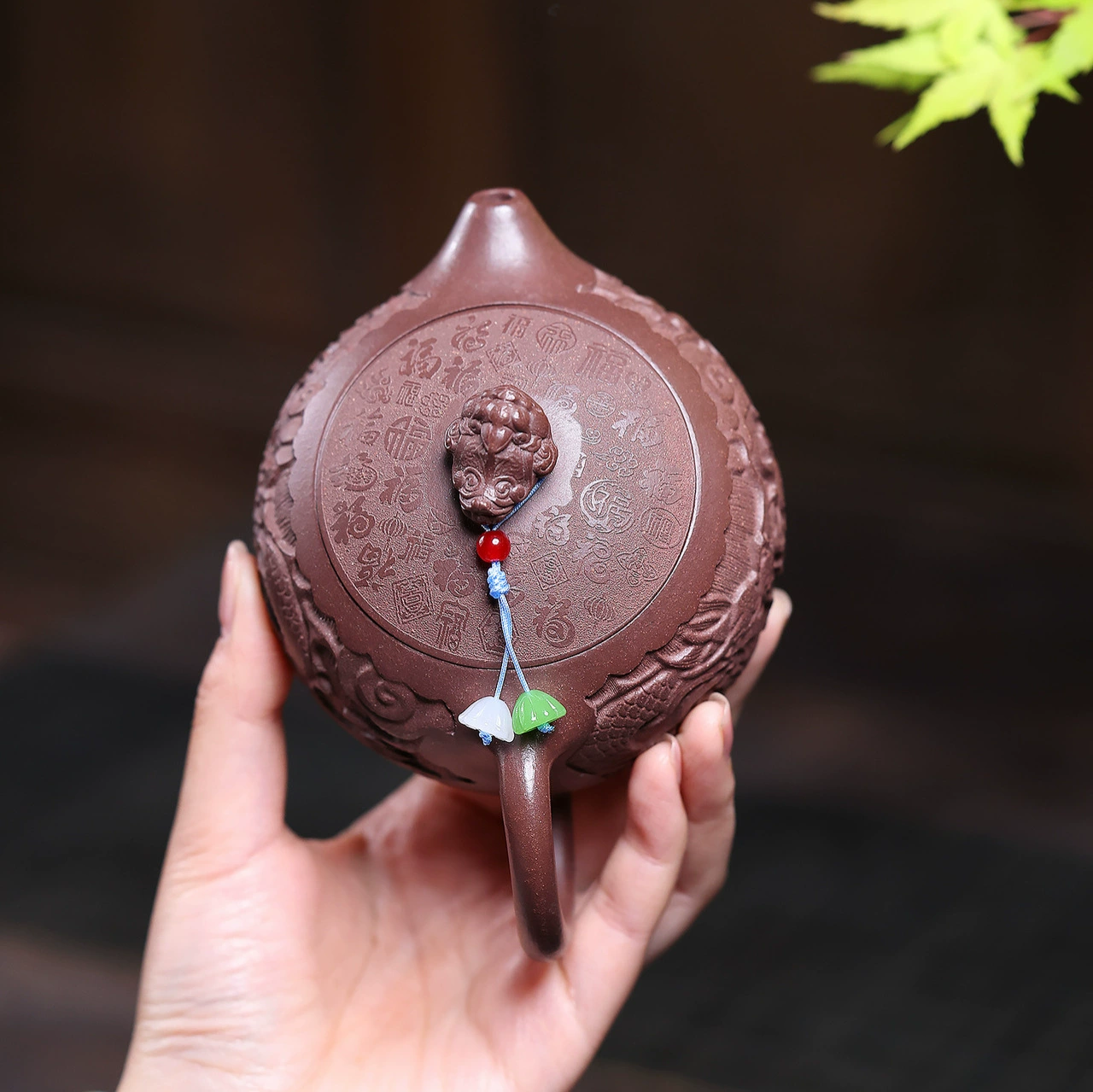 Zisha teapot Handmade Xishi Style with Relief Dragon Carving - Image 3