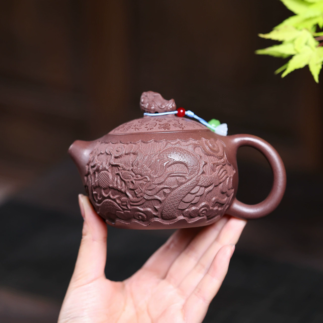 Zisha teapot Handmade Xishi Style with Relief Dragon Carving - Image 4