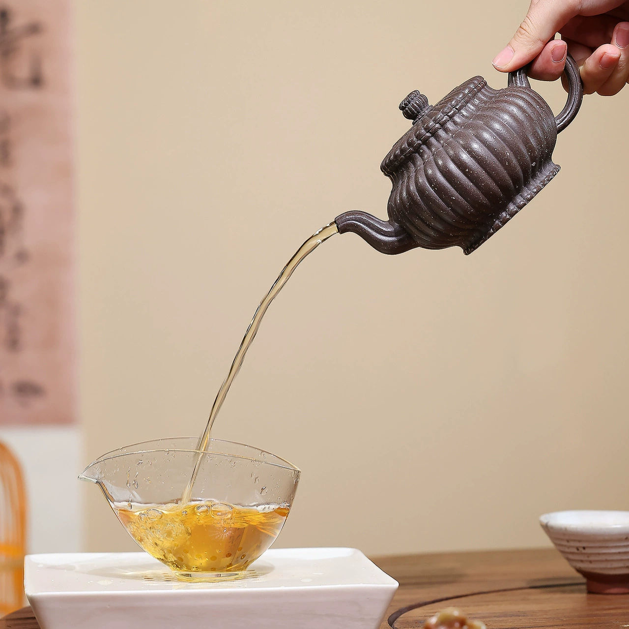 Semi‑Handmade Ribbed Texture Clay Teapot Chinese - Image 2