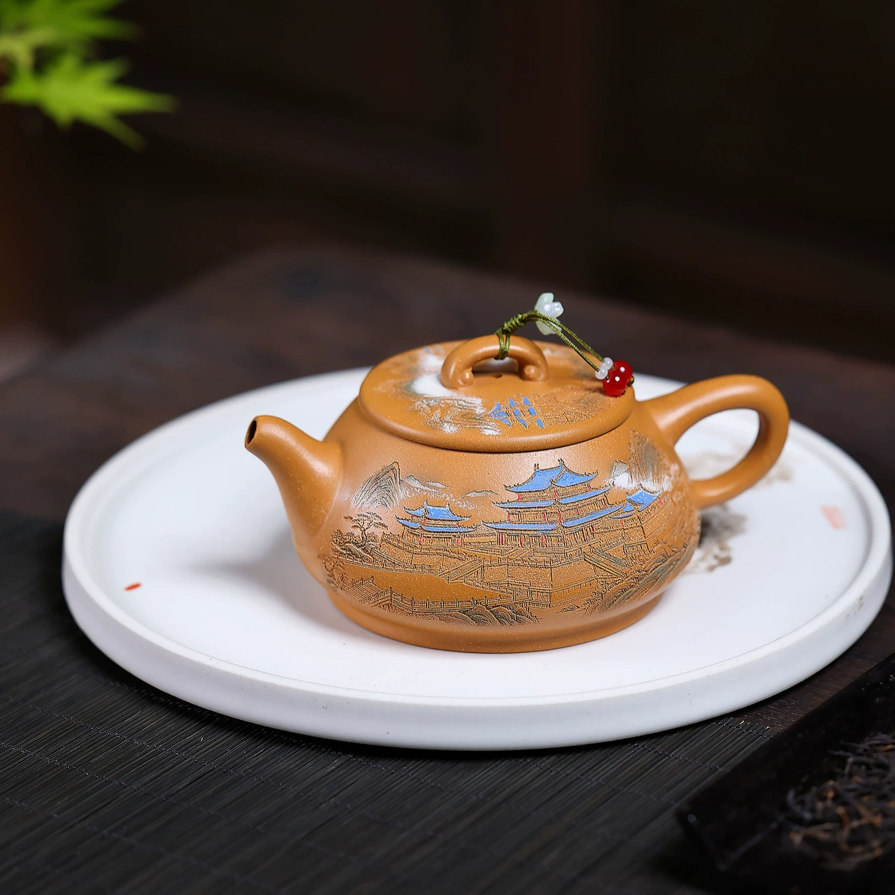 Handmade Shipiao Clay teapot with Engraved Pavilion Landscape for Gongfu Tea - Image 4