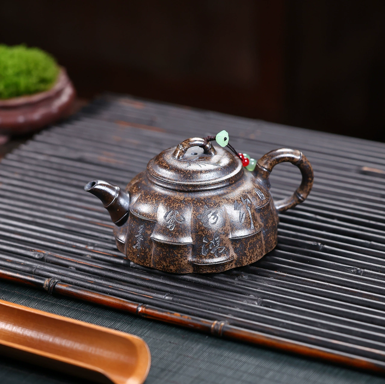 Handmade Wood-fired Double Blade Half Moon Clay teapot - Image 4