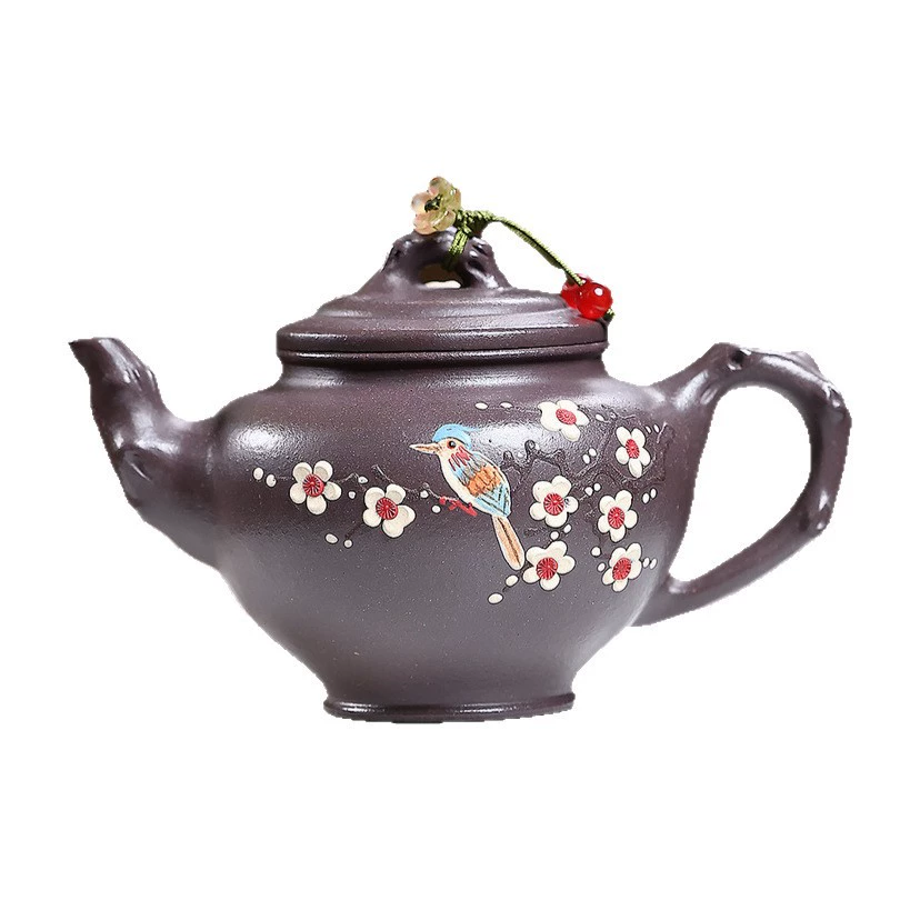 Bird Carved Semi‑Handmade Zisha Teapot for Collection