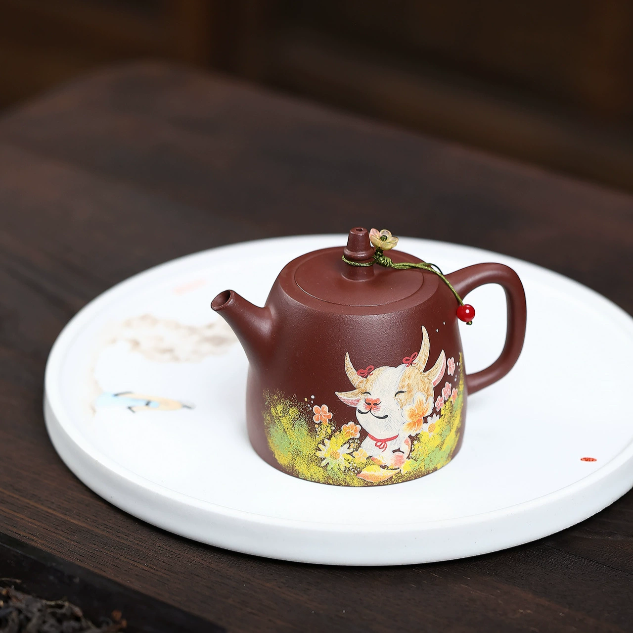 Semi-handmade Zisha Teapot Mud Painted Handuo Shape - Image 4