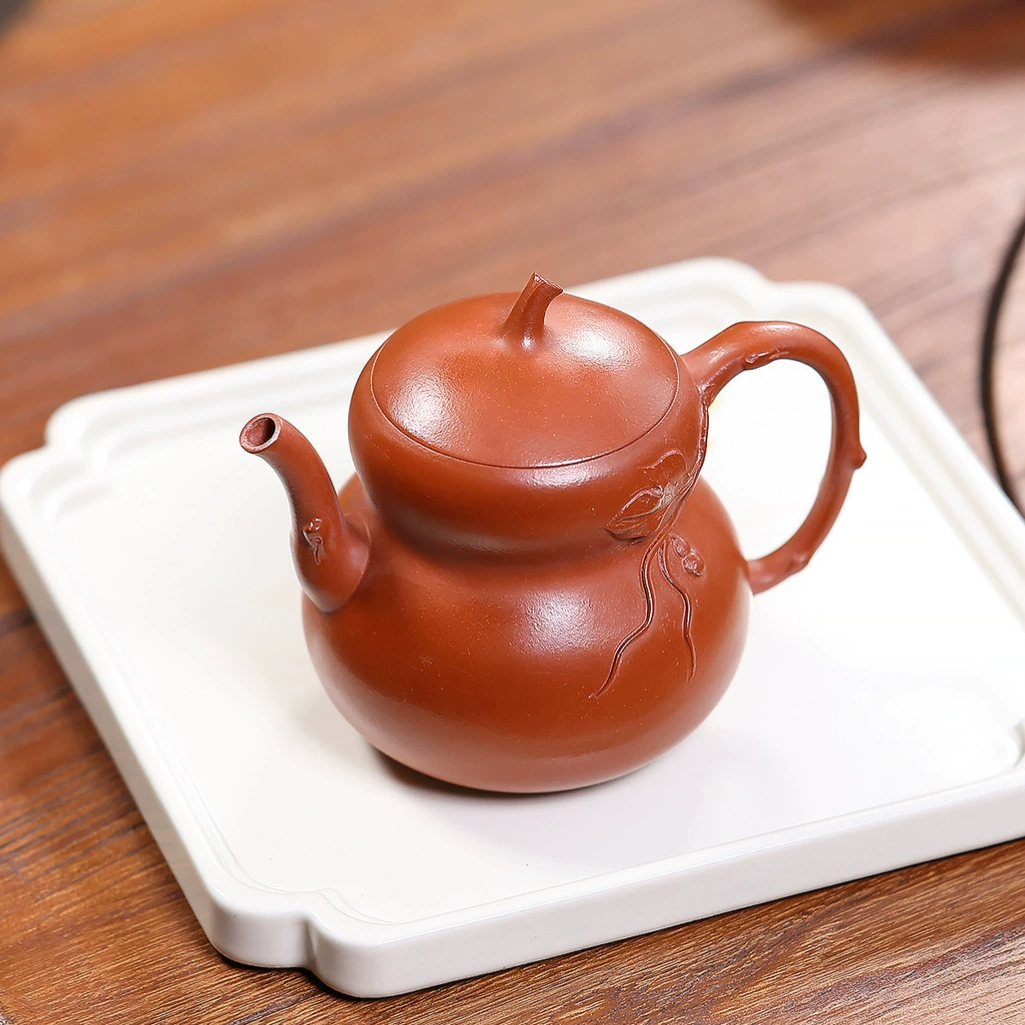 Clay teapot Semi Handmade Bamboo Leaf Gourd Style - Image 4