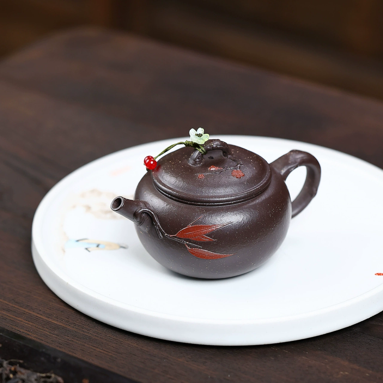 Handmade Zisha Teapot Golden Sand Bamboo Dun Shape - Image 4