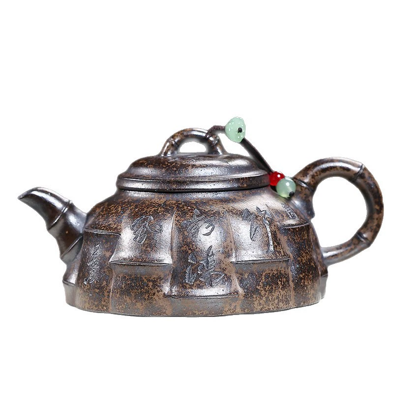 Handmade Wood-fired Double Blade Half Moon Clay teapot