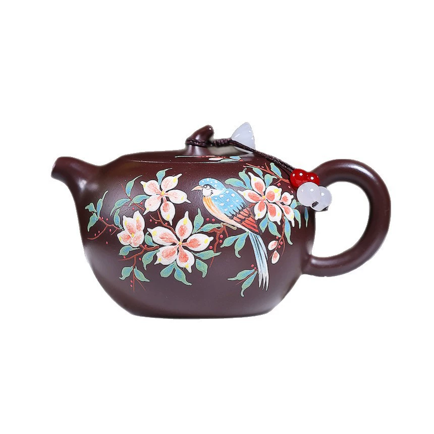 Hand-painted Magpie Apple-shaped Gongfu Zisha Teapot