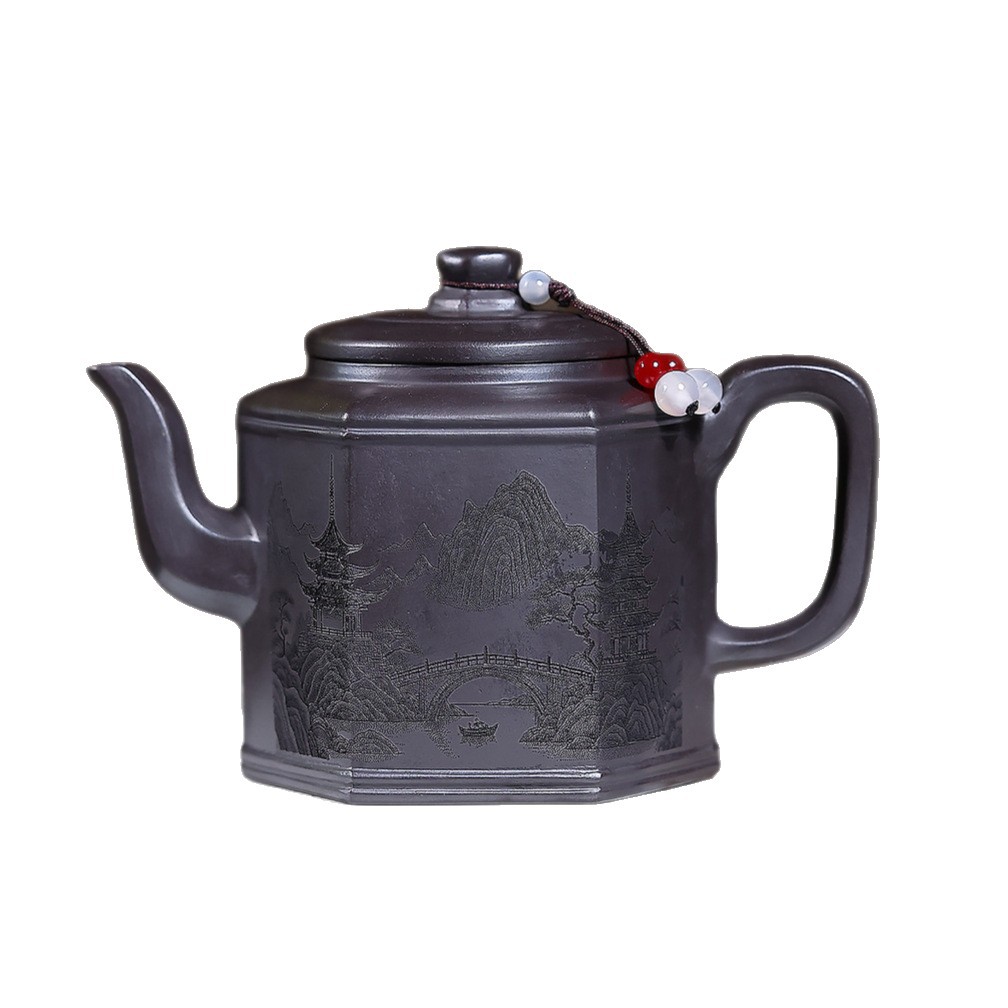 Handmade Mountain River Six Sides Golden Bell Zisha teapot