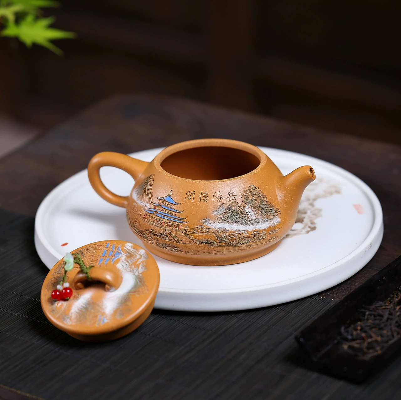 Handmade Shipiao Clay teapot with Engraved Pavilion Landscape for Gongfu Tea - Image 3