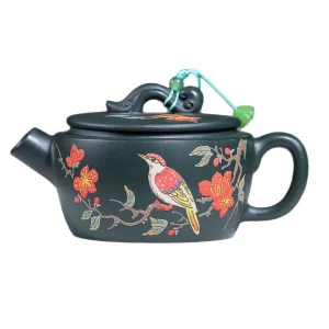 Semi-handmade Hanwa Clay Teapot with Floral and Bird Carvings