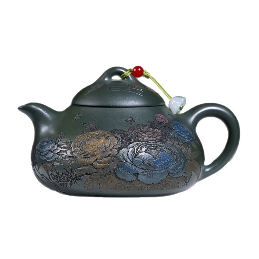Handmade Yuru Zisha Teapot with Blooming Hundred Flowers Carving